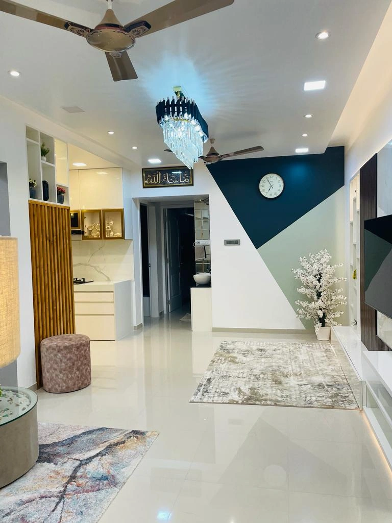 Geometric accent wall living room