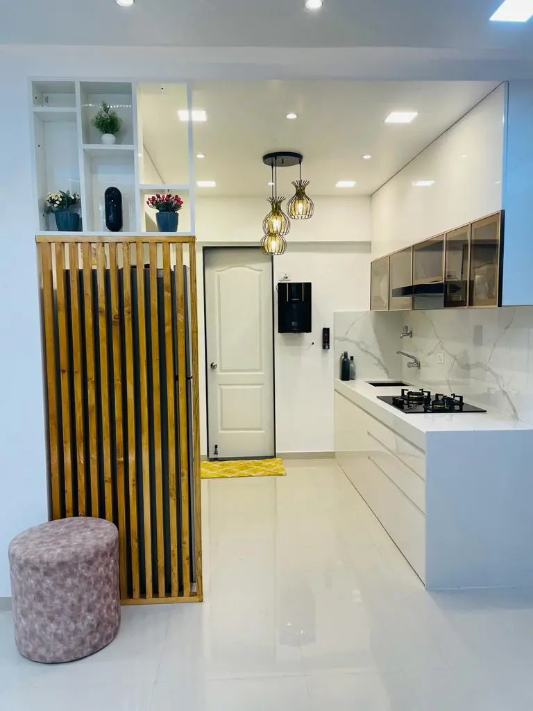Modular kitchen with marble countertop